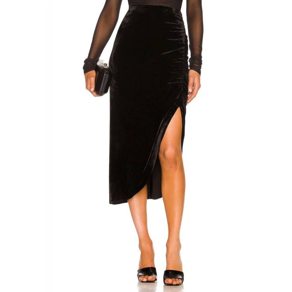 NWT Veronica Beard Herst Black Velvet Ruched Midi Skirt Size 4 MSRP $495